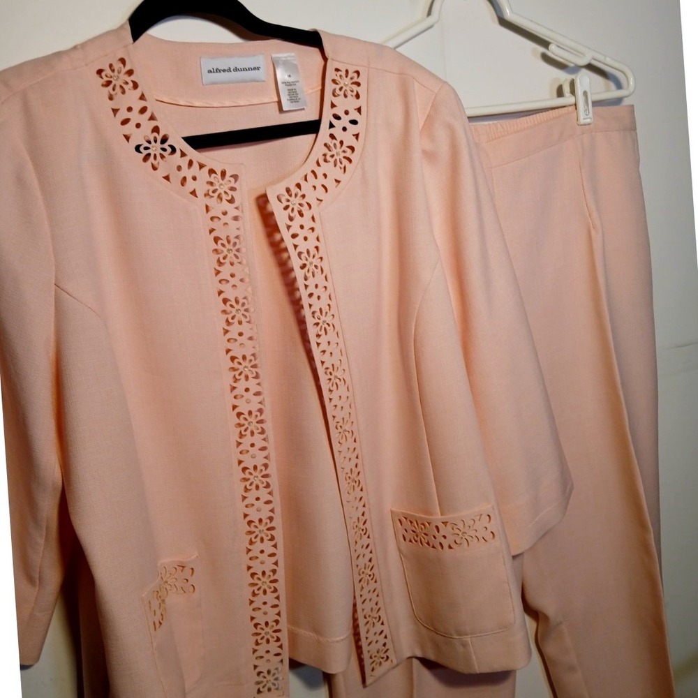 Pant Suit Women 18 Alfred Dunner Peach Floral 2pc Church Modest Grandma Wedding